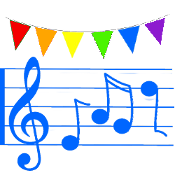 Drawing of Bunting with Treble Clef Staff & Notes