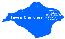 Drawing showing the locations of St Peter's, St Helen's, St Catherine's, St Mary's & St John's