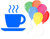 Drawing of a Cup with Hot Drink & Saucer and Balloons