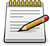 Drawing of notepad  and pencil being used to record jottings