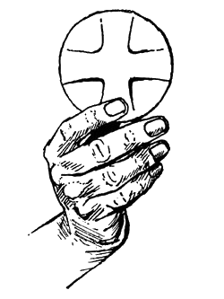 Hand holding Communion Wafer